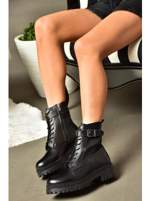 Fox Shoes R555257003 Siyah Deri Kadın Postal Bot