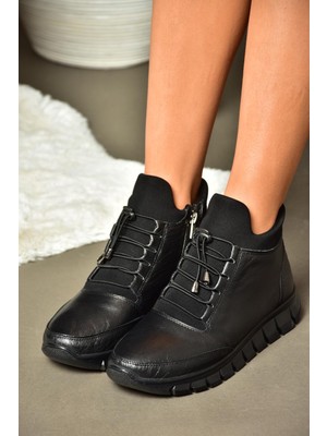 Fox Shoes R555301003 Siyah Deri Comfort Ortopedik Taban Kadın Bot