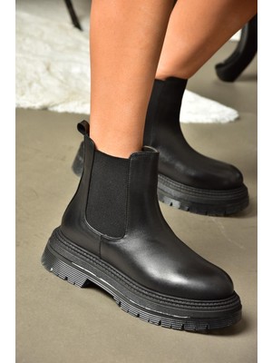 R555235103 Siyah Hakiki Deri Kadın Bot