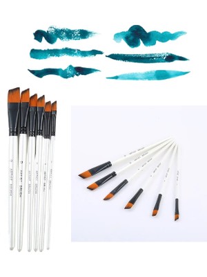 Hannah Yan Kesik Uçlu Akrilik Yağlıboya Suluboya Guaj Boya İçin Uygun Beyaz 6 Parça Fırça Seti