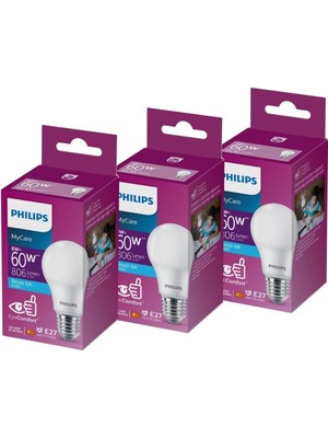 Philips LED 8-60W Ampul 6500K Beyaz Işık 3'lü