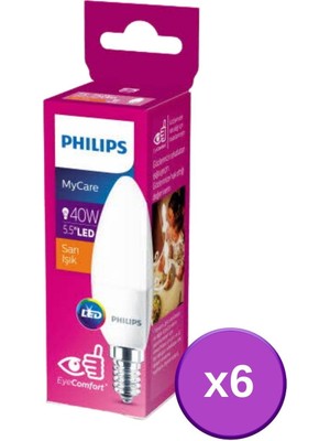 Philips LED 40W Mum Ampul Sarı Işık E14 Ince Duylu 6'lı