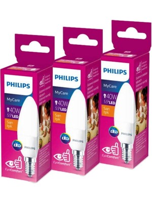 Philips LED 40W Mum Ampul Sarı Işık E14 Ince Duylu 3'lü