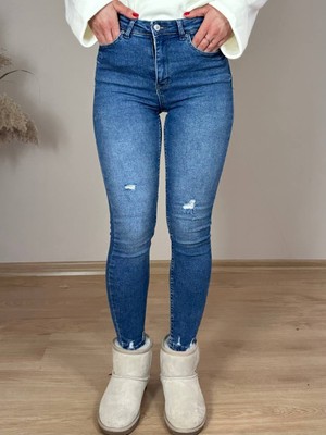 Nidi Store Lacivert Yüksek Bel Küçük Lazerli Skinny Jean