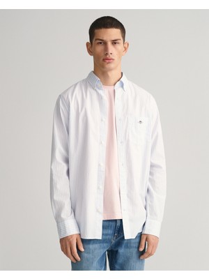 Gant Erkek Mavi Regular Fit Düğmeli Yaka Çizgili Gömlek 3000130.455