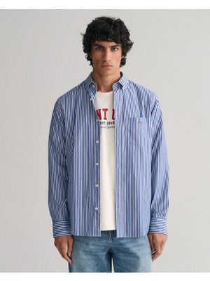 Gant Erkek Mavi Regular Fit Düğmeli Yaka Çizgili Gömlek 3000130.436