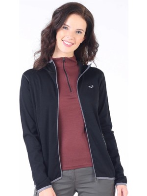 Woolona Marin Fermuarlı Kapüşonlu Kadın Sweatshirt - Blk