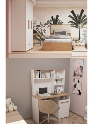 Mobetto Eva 3'lü Çocuk&genç Odası Takımı - Beyaz&atlantik Çam