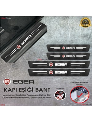Ototime Fiat Egea  Logolu Karbon Kapı Eşiği Koruyucu Suni Deri 4'lü Set