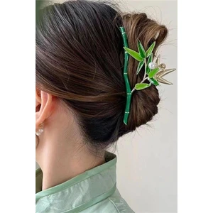 Petek Aksesuar Bambu Yeşil Metal Incili Mandal Toka