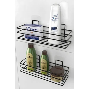 Yapışkanlı Banyo Rafı Şampuanlık Sabunluk Mat Siyah Banyo Duş Askısı  2 Li Set