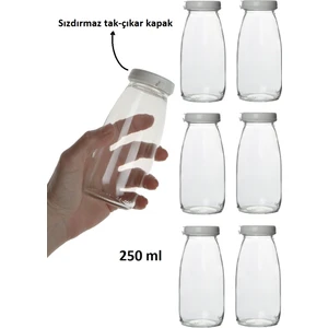Şeffaf Cam Şişe Süt Ayran Limonata Meşrubat Şişesi 6 Adet 250 ml