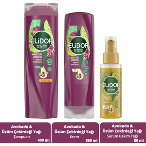 Avokado ve Üzüm Çekirdeği Yağı Şampuan 400 ml + Saç Kremi 350 ml + Serum Bakım Yağı 80 ml