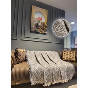 Koltuk Çekyat Örtüsü Sütlü Kahve Çizgili Desen 170X220 cm