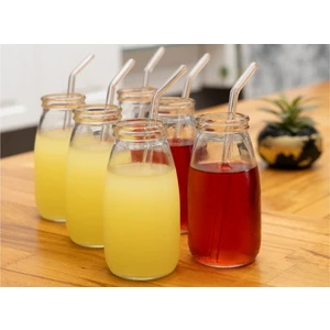 Cam Pipetli Bardak Meşrubat ve Kokteyl Bardağı Sızdırmaz Kapaklı 6 Adet 250 ml