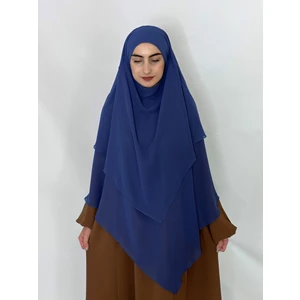 R&S Modibone Üç Katlı Hazır Peçeli Sufle Khimar Şifon  Esarp 4 Ipli Indigo Mavi