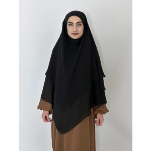 R&S Modibone Üç Katlı Hazır Peçeli Sufle Khimar Şifon  Esarp 4 Ipli Siyah Renk