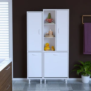Alaçatı Inci 92X165 cm 3 Kapaklı Kirli Çamaşır Sepetli Banyo Dolabı