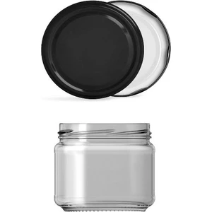 Cam Magnolia Kavanozu Siyah Kapaklı 12 Adet 300 cc