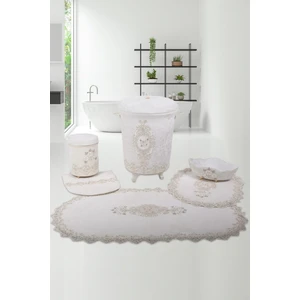 Lisa Krem 6 Parça Çeyizlik Banyo Seti | 3'lü Kirli Çamaşır Sepeti & 3'lü Banyo Paspası Seti