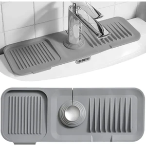 Panoramas Home Gri Silikon Esnek Su Tutucu Düzenleyici Kaydırmaz Abdest Matı Musluk Banyo Mutfak Organizeri