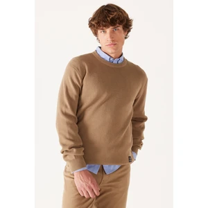 Regular Fit Normal Kesim Bisiklet Yaka Camel Tirko Kazak