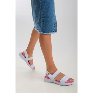 Sandal Spor Kadın Günlük Esnek Lastikli Spor Sandalet SS001-0168  Beyaz Fuşya