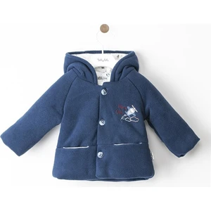12522 Erkek Bebek Uçak Nakışlı Düğmeli Kapşonlu Polar Lacivert Mont