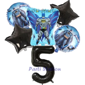Parti Station Siyah Rakam Balonlu Yarasa Batman Konsept 5 Yaş Doğum Günü Parti Balon Set Batman Tema Parti Set
