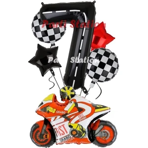 Parti Station Motosiklet Yarış Motoru Konsept 7 Yaş Balon Set Motosiklet Doğum Günü Balon Set