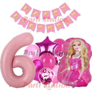 Parti Station Barbie 6 Yaş Balon Seti Barbie Konsept Parti Barbie Pembe Doğum Günü Balon Seti