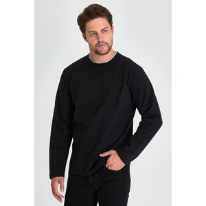 Erkek Siyah Çift Bisiklet Yaka Standart Rahat Kesim Sweatshirt