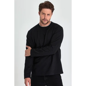 Metalic Erkek Siyah Çift Bisiklet Yaka Standart Rahat Kesim Sweatshirt