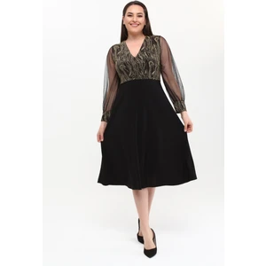 Orta Beden Kruvaze Yaka Kolları Tüllü Elbise