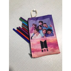 Owl Bag Bts -Kpop Grup Üyeleri Pembe Desenli Tasarım Bez Kalemlik-Cüzdan