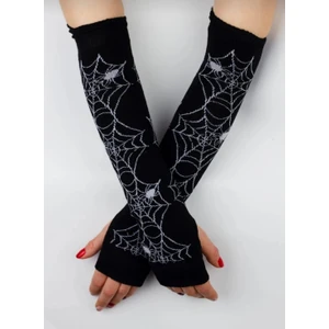 Barışhan Medikal Örümcek Ağı Tasarım Uzun Eldiven Kolluk Ikili Kesik Parmak Unisex Siyah