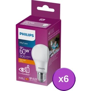 LED 8-60W Ampul 2700K Sarı Işık 6'lı