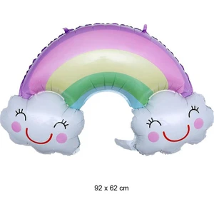 Rainbow Gülen Bulutlar ve Gökkuşağı Şeklinde Folyo Balon 7 Renk 92 x 62 cm 1 Adet Hawa