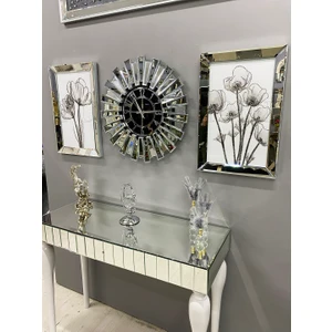 Pupilla Home Gümüş Aynalı Gelincik Tablo ve Güneş Saat Set