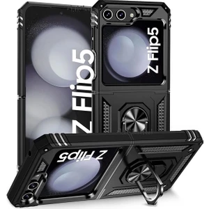 M.TK Moveteck Samsung Galaxy Z Flip 5 Kılıf Katlanır Açılır Kapanır Yüzüklü Standlı Kemerli Korumalı Armor Zırh Kapak