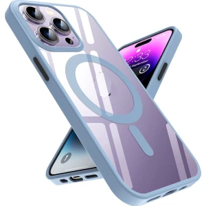M.TK Moveteck Apple Iphone 15 Pro Max Kılıf Kamera Çıkıntılı Korumalı Krom Çerçeveli Magsafe Şarj Destekli Renkli Hassas Butonlu Şeffaf Kapak