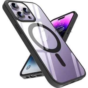 M.TK Moveteck Apple Iphone 15 Pro Max Kılıf Kamera Çıkıntılı Korumalı Krom Çerçeveli Magsafe Şarj Destekli Renkli Hassas Butonlu Şeffaf Kapak