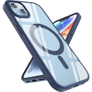 M.TK Moveteck Apple Iphone 15 Kılıf Kamera Çıkıntılı Korumalı Krom Çerçeveli Magsafe Şarj Destekli Renkli Hassas Butonlu Şeffaf Kapak