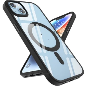 M.TK Moveteck Apple Iphone 15 Kılıf Kamera Çıkıntılı Korumalı Krom Çerçeveli Magsafe Şarj Destekli Renkli Hassas Butonlu Şeffaf Kapak