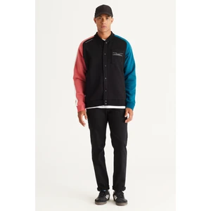 Altınyıldız Classics Erkek Siyah-ekru Loose Fit Kolej Yaka Pamuklu Içi Polarlı 3 Iplik Desenli Sweatshirt Ceket