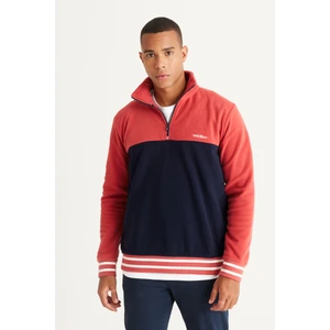 Altınyıldız Classics Erkek Lacivert-mercan Standart Fit Normal Kesim Dik Bato Yaka Desenli Polar Sweatshirt