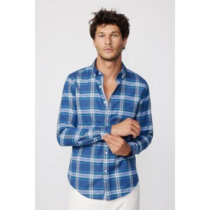 Slim Fit Kareli Pamuklu Kolay Ütü Erkek Gömlek