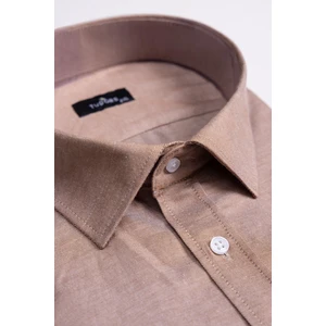 Büyük Beden Pamuklu Kolay Ütü Düz Kum Beji Erkek Gömlek