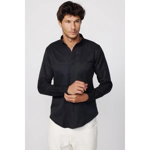 Slim Fit Pamuklu Kolay Ütü Düz Siyah Erkek Gömlek