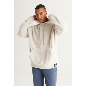 Altınyıldız Classics Erkek Bej Oversize Bol Kesim Kapüşonlu Sherpa Sweatshirt Polar